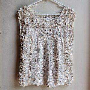 KENAR Cream Lace Cap Sleeve Blouse Size Small